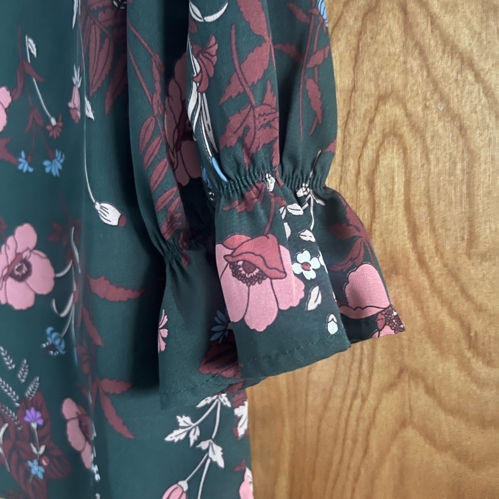 Skies Are Blue Dark Green Blouse with Pink and Purple Floral Design - Picture 6 of 11